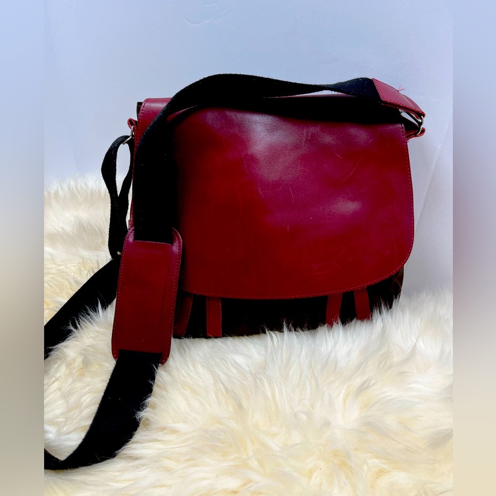 Jack Gomme Paris France Leather and Canvas Flap Front Messenger/ Shoulder Bag